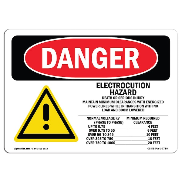 OSHA Sign, 7" Height, 10" Width, Aluminum, Electrocution Hazard Crane, Landscape, L-1780